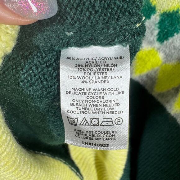 Ann Taylor LOFT Sweater Women XS Chevron Stitched Brilliant Emerald Turtleneck - Picture 6 of 8